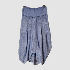 Inizio Linen Skirt XL Asymmetrical Pocket Resort Gathered Bubble Lagenlook Boho